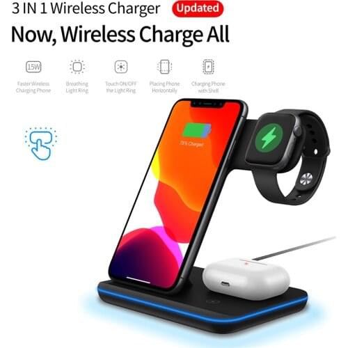 Wireless Charger Stand 3 in 1 Qi 15W Fast Charging Dock Station for Apple Watch iWatch 5 4 3 AirPods Pro For iPhone 11 XS XR X 8