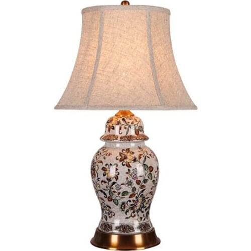 Large Vintage Rural Chinese Flowers Ceramic Dimmer Table Lamp for Living Room Study Wedding Deco 63/77cm Porcelain Light 1683