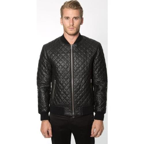 YR!Free shipping. handsome casual style genuine leather jacket.winter cotton sheepskin coat.Rhombic lattice warm leather jacket