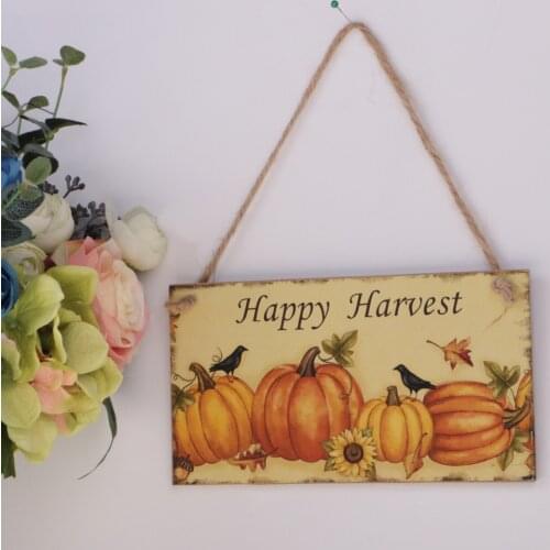 Rustic Pumpkin Happy Harvest Wooden Plaque Autumn Fall Board Hanging Sign