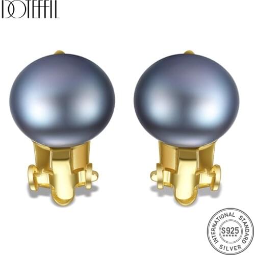 DOTEFFIL 10mm White/Gray Natural Pearl 925 Sterling Silver 18K Gold Earrings For Women Wedding Engagement Jewelry