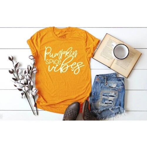 Pumpkin Spice vibe Shirt t-shirt yellow Halloween casual slogan women fashion shirt aesthetic harajuku family gift cute tee tops