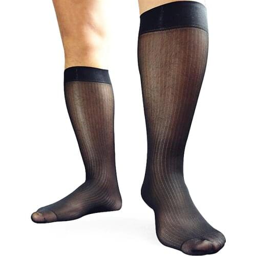 New Arrival Mens Sheer Knee-High Socks Formal Gentlemen Leather Shoes Male Dress Suit Socks Hose Stocking Black Blue Navy White