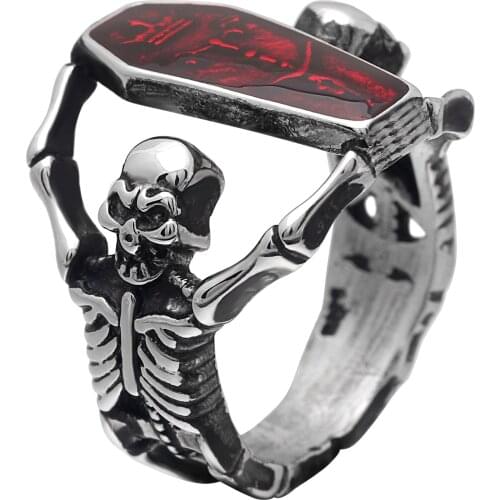 Hainon Vintage Red Cover crystal Zircon Skull Ring Black Silver Color Womens Wedding Ring Punk Jewelry Rings Gifts