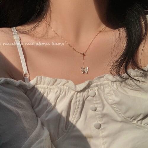 Kpop Golden Chain Shell Butterfly Pendant Necklace For Women Minimalist Style Fashion Elegant Jewelry Anniversary Gift 2021