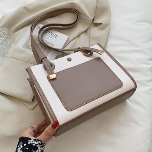 Small Color Contrast PU Leather Crossbody Bags for Women 2021 Trends Designer Lady Pearl Branded Shoulder Purses and Handbags