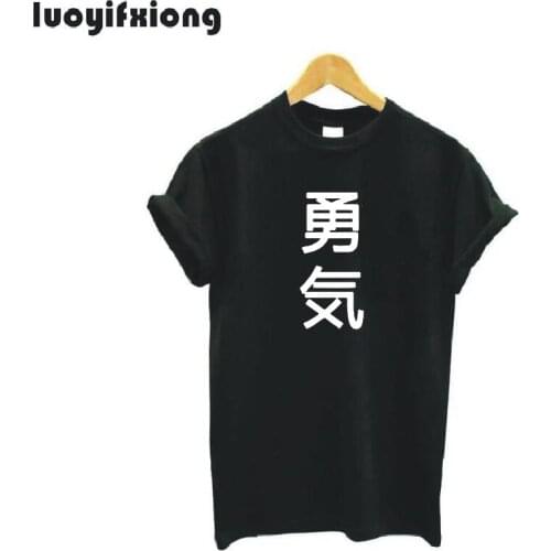 Courage Kanji Japanese Letters Print Women Tshirt Short Sleeve Casual Funny Shirt Tee Shirt Femme Harajuku T Shirt Women Tops