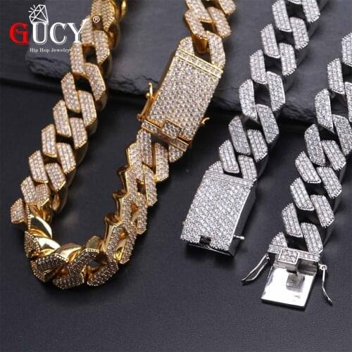 GUCY 16inch-30inch Mens 20mm Heavy Necklace Iced Out Zircon Three Rows Of Necklace Bling Hip Hop Jewelry