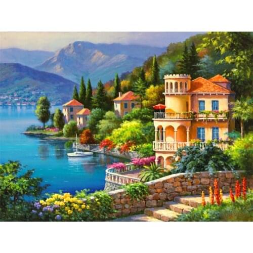 Landscape Town Seaside DIY Cross Stitch Embroidery 11CT Kits Craft Needlework Set Cotton Thread Printed Canvas Home Room