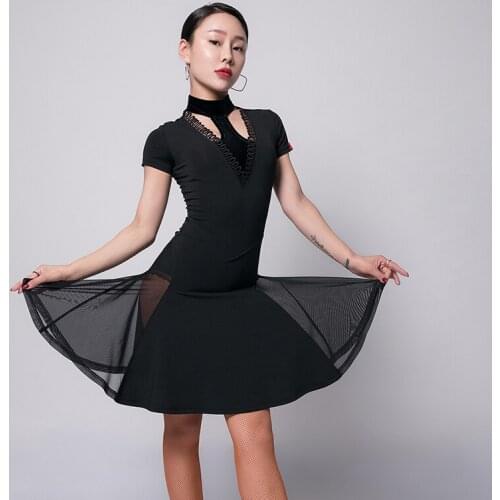 Ballroom Dance Dress For Female White/Black Elegant Latin Dance Dress Rumba Tango Samba Practice/Performance Stage Clothes VO559