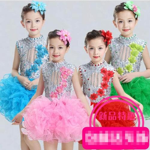 Girls Sequined Ballet Dancewear dress Kids Salsa Party weeding Dress Childrens Jazz Fancy tutu dress