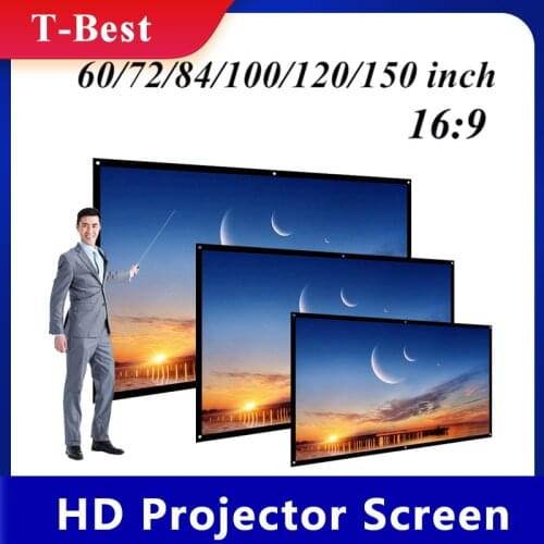 H60 60”/72''/84''/100''/120''Portable Projector Screen HD 16:9 White Dacron Diagonal Projection Screen Foldable Wall Mounted