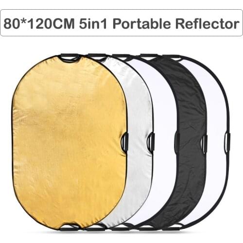 5 in 1 80x120cm Studio Photo Portable Reflector Photography Outdoor Handle Round Collapsible Multi-Disc Oval Reflector 31"*47"