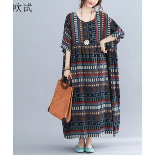 Plus Size Striped Cotton Casual Summer Dress Women Ladies Dresses 4xl 5xl 6xl Woman Long Oversized Floral Print Dress 2021 Robe