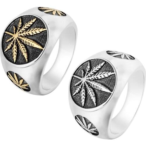 Drop ship hip hop maple leaf Punk 316L stainless steel mens boy fashionable finger leaf ring wholesale lots bulk party jewelry