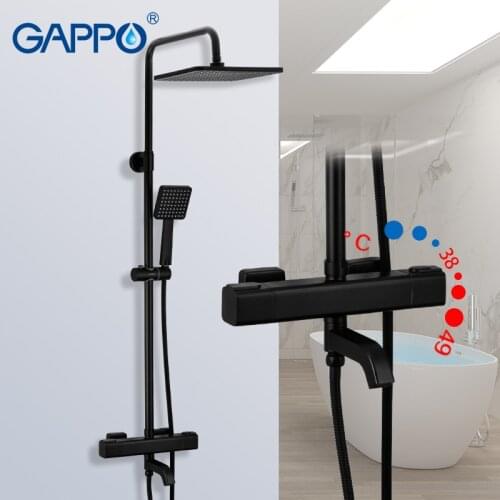 GAPPO G2491-6 black shower faucets thermostatic faucet for bathroom mixer waterfall faucet shower thermostat tap rainfall shower