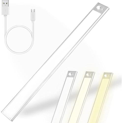 Ultra-thin PIR Motion Sensor LED Under Cabinet Light USB Rechargeable Wardrobe Cupboard Lighting LED Tube 12/23/40cm 3color Mode