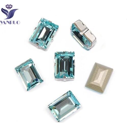 YANRUO 4527 Step Cut Top Aquamarine K9 Crystals Sew On Crystal Glass Sewing Rhinestones Appliques On Clothes Decoration Shoes