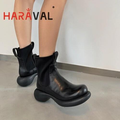 HARAVAL Women Boots Shoes Fashion Round Toe Black Brown Ankle Footwear Martin Boots Adult Solid Elegant Fashion Footwear E72L