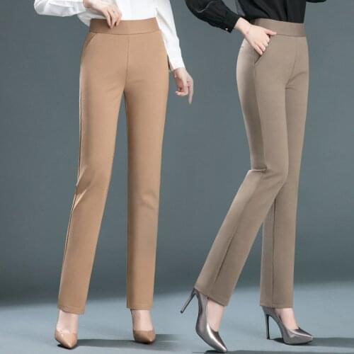 Spring and Autumn Elastic Waist Commuter Fashion Straight Pants Stretch High Waist Thin Pants Nylon Cotton Womens Pants Summer