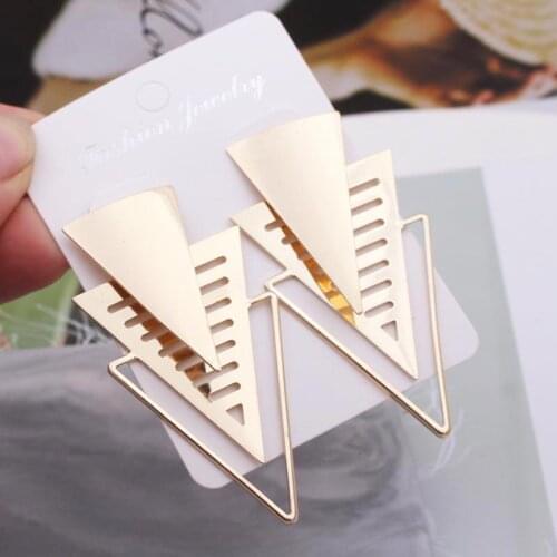 Hollow Exaggerated Triangle Geometric Earrings for Women Big Statement Gold Trendy Long Dangling Party Wedding Jewelry Brincos