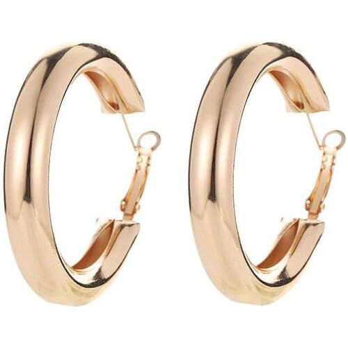 Office Lady Style Smooth Geometric Big Circle Oversized Golden Silver Plated Hoop Earrings For Women