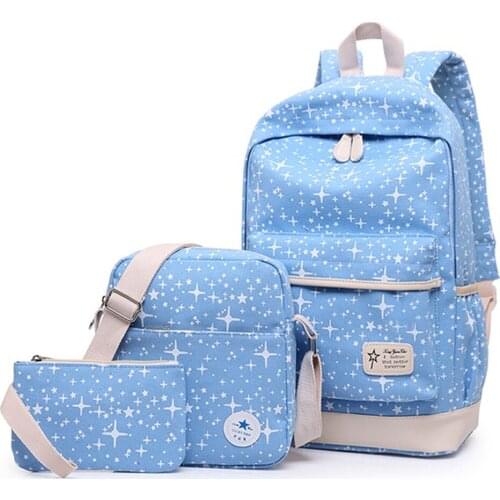 Women Printing Canvas Backpack 3pcs College Student Children School Backpack Bags for Teenagers Girls Casual Rucksack Travel Bag