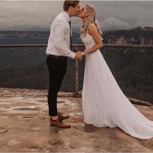 Sweetheart Boho A-line Wedding Dresses Sweetheart Neckline White Ivory Vestido De Novia 2019 Spaghetti Straps Wedding Gowns