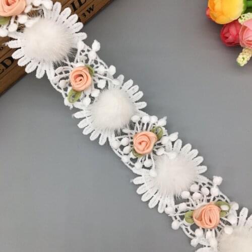 1 yard Pompom Flower Cotton Embroidered Lace Trim Ribbon Fabric Handmade Wedding Sewing Supplies Craft For Costume Decoration