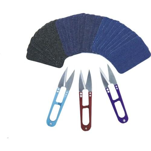 10pcs Iron on Denim Patch with 1pc Random Color Thread Cutter for Cut Cloth Embroidery Crafts DIY Sewing Accessories