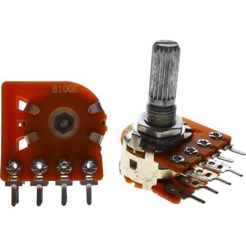 20PCS WH148 20MM 100KBX2 16 Type Sound Volume potentiometer double 8 Feet with Center Tap 100K For RH2702