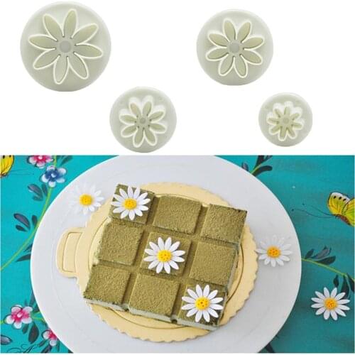 4pcs Fondant Spring Press Mold Home Bakery Cake Decorating Flower Fondant Embosser Mould Plastic Cake Stamp Mold Baking Tool