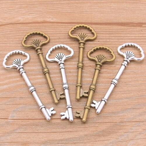 6pcs 20*60mm Two Color Hollow Key Charms Double Sided Fan Pendants Handmade Decoration Vintage For DIY Jewelry Making Findings