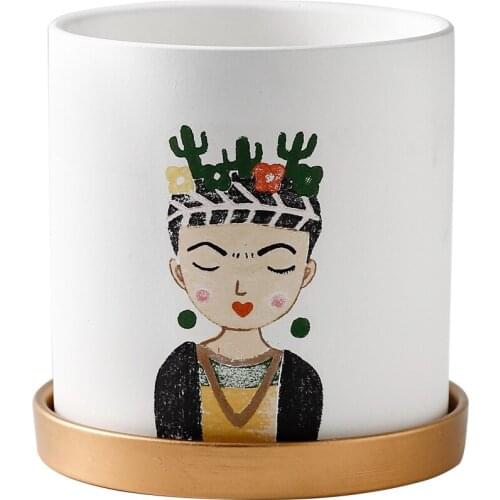 Aike home | ceramic flowerpot fleshy green flowerpot modern simple Nordic style ins style straight tube with tray