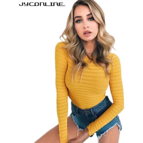 JYConline Transparent Long Sleeve Bodysuit Tops Women One Piece Bodysuit Jumpsuit Female Overall Skinny Outfits Night Club Wear