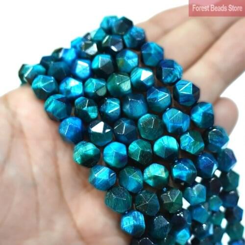 Natural Diamond Faceted Peacock Blue Tiger Eye Stone Round Beads for Jewelry Making DIY Bracelet Necklace 15" Strand 6 8 10MM
