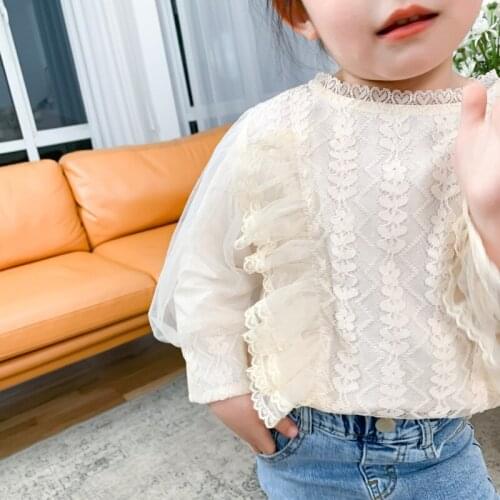 DFXD Spring Princess Girls Shirts High Quality Long Sleeve Puff Sleeve Lace Tops For 1-7Yrs Outfits Baby Kids Clothes Fashion
