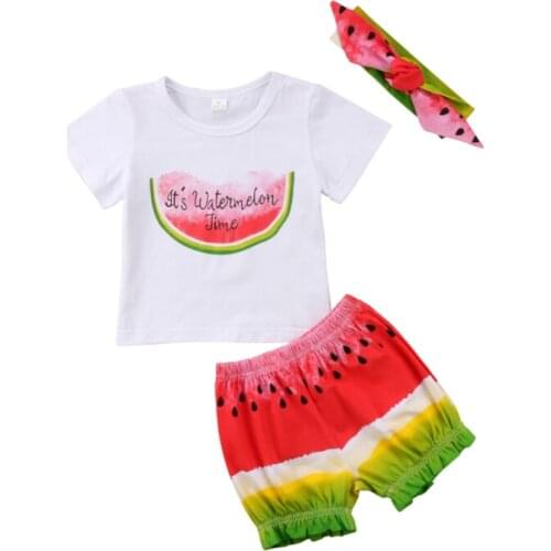 Newborn Kids Baby Girl Clothes Tops watermelon Short Sleeve T shirt +Shorts + Headband 3pcs Outfit Kid Girls Set