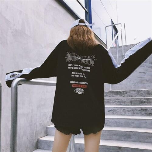 T-shirt Women Long Sleeve Letter Printed Loose Hip Hop Tops Student T Shirt Trendy Womens Tshirt All-match Tees Female Clothing