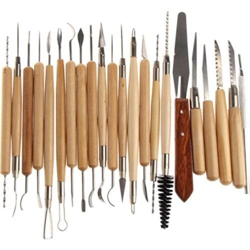 22pcs Clay Pottery Sculpture Tool Stainless Steel+Wooden Handle Clay Molds Tool Super Great High Quality