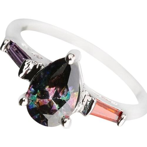 Pear Rainbow Stone 6*9mm Semi-precious Stone Sterling Silver AiMolies Ring Q0008QC