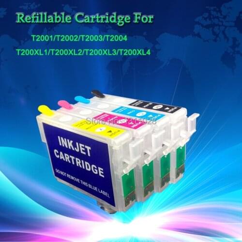 INK WAY T2001-T2004 T200XL1-T200XL4 Refillable ink cartridge for XP 200 XP400 with auto reset chip,1 Set, 4 PCS