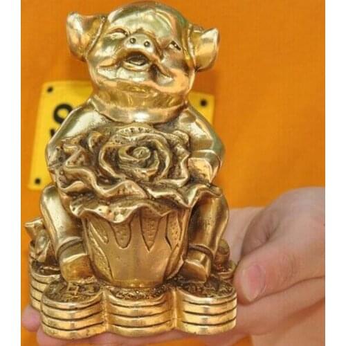 China Feng Shui brass auspicious Chinese cabbage Zodiac animal pig Swine statue