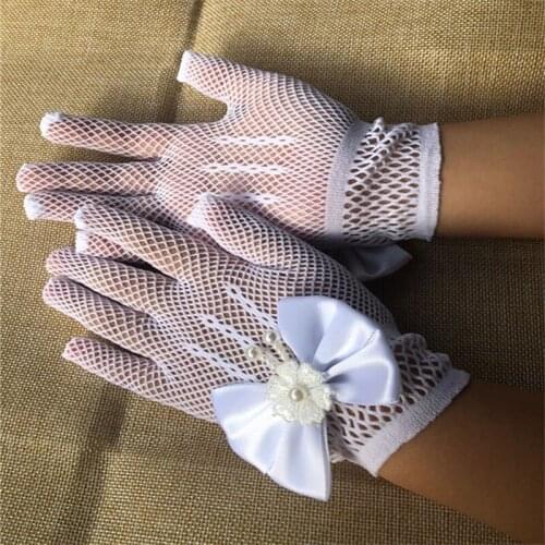Fashion Princess Wedding Gloves for Girls Mesh Evening Childrens Holiday Accessories with a Birthday Bow Performance Gloves for