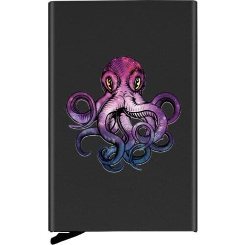 Fashion Classic Punk Octopus Theme Printing ID Credit Card Holder Mini Rfid Wallet Automatic Pop up Bank Card Case
