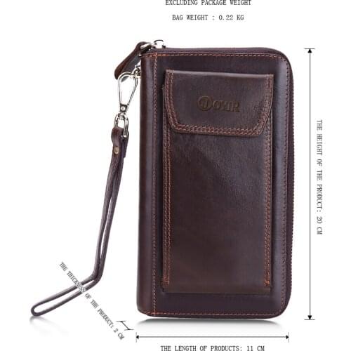 Genuine Leather Men Wallets Zipper Business Male Wallet Unique Purse Card Holder Long Multi Wallet Mens Clutch