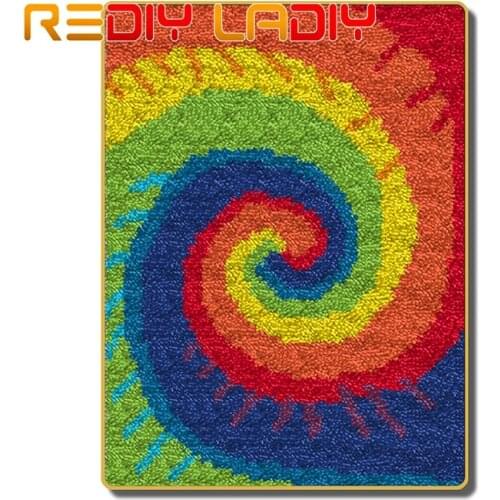 Latch Hook Rug Kits Crocheting Carpet Rug Colorful Rainbow Acrylic Yarn Pre-Printed Canvas Cushion Mat Crochet Tapestry Crafts