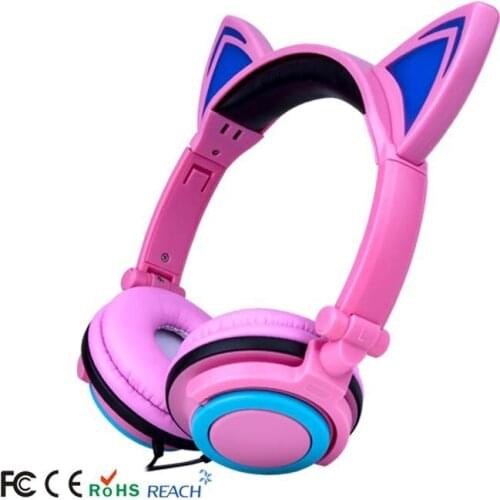 New Children 's Headphone Cartoon Cat Ears Style Headset Folding Mobile Phone Music Headset Glowing Earphone Headphones for PC