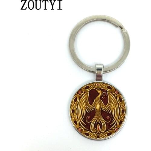 New / hot, glamour gold phoenix photos, men and women keychain quality car pendant, convex glass keychain