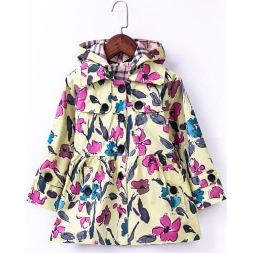 Girl trench coat solid color plaid hooded trench coat jacket for 2-8years girls kids children cool outerwear jacket clothing